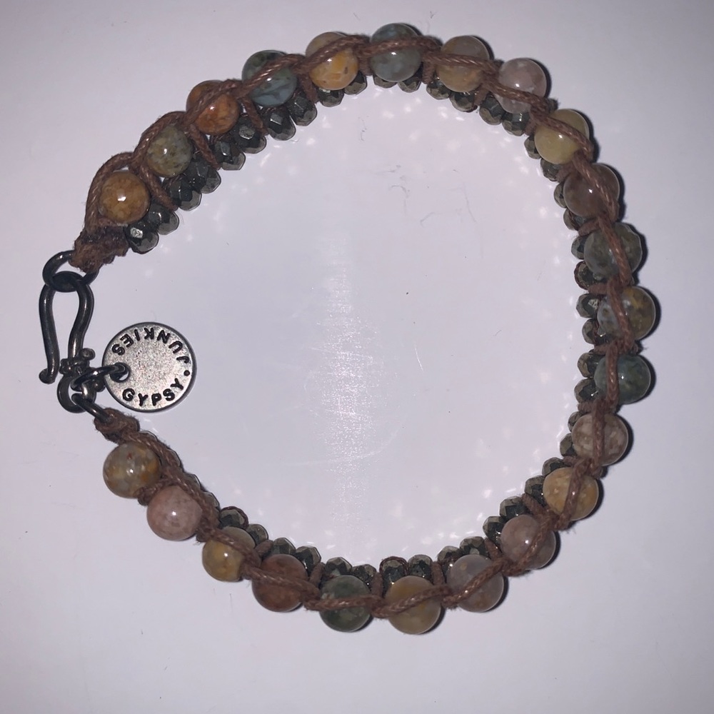 Leather Stone and Pyrite Bracelet